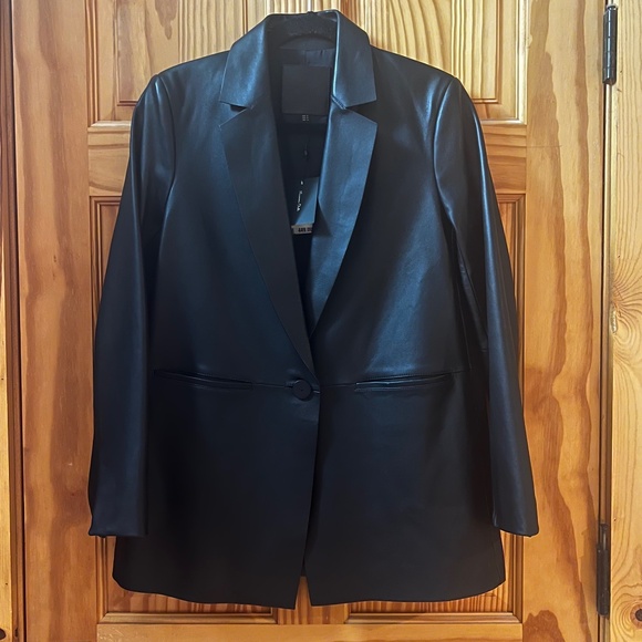 Massimo Dutti Leather Jacket Blazer Black NWT - Picture 3 of 8